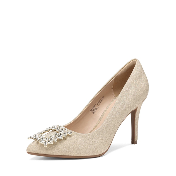Pointed Toe Glitter Stiletto Pumps - GOLD -  0