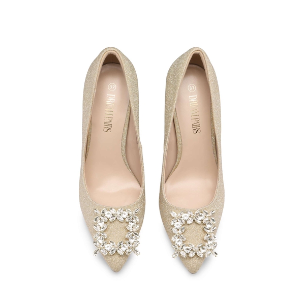 Pointed Toe Glitter Stiletto Pumps - GOLD - 3