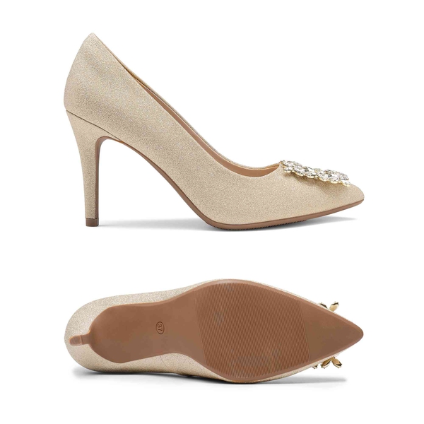 Pointed Toe Glitter Stiletto Pumps - GOLD - 4