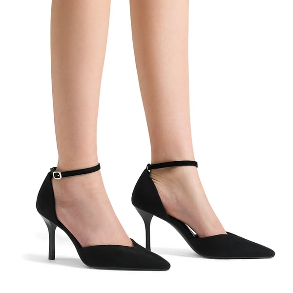 Ankle Strap Pointy Stiletto Heel Pumps - BLACK - 1