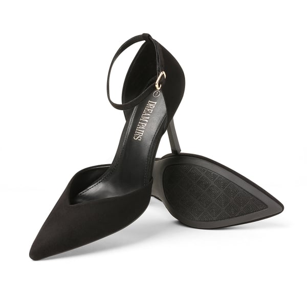 Ankle Strap Pointy Stiletto Heel Pumps - BLACK - 3