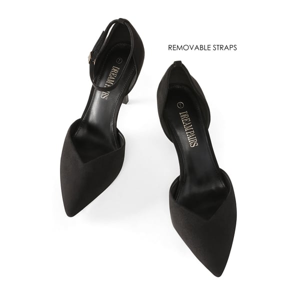 Ankle Strap Pointy Stiletto Heel Pumps - BLACK - 4