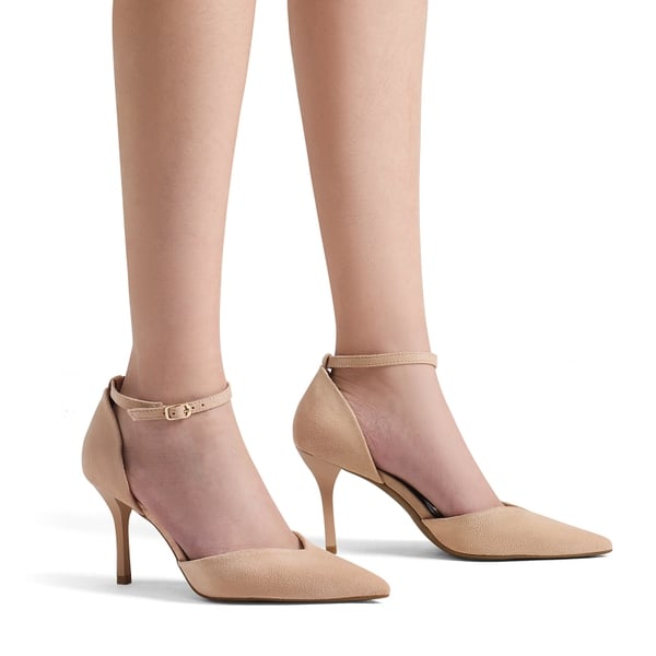 Ankle Strap Pointy Stiletto Heel Pumps - NUDE - 1
