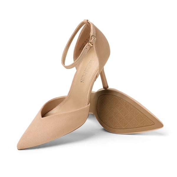 Ankle Strap Pointy Stiletto Heel Pumps - NUDE - 3
