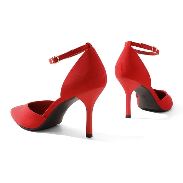 Ankle Strap Pointy Stiletto Heel Pumps - RED - 2