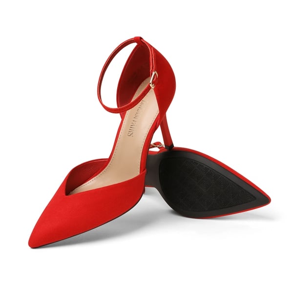 Ankle Strap Pointy Stiletto Heel Pumps - RED - 3
