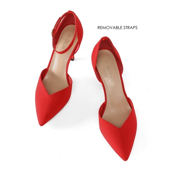 Ankle Strap Pointy Stiletto Heel Pumps - RED - 4