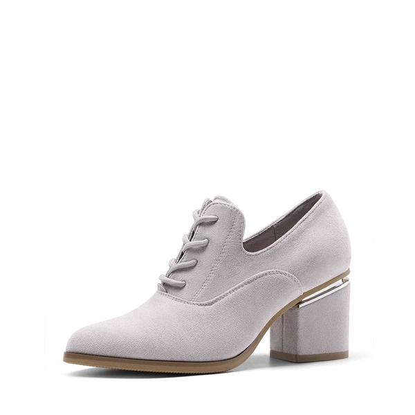 Lace Up Block Heel Oxfords - GREY -  0