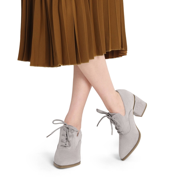 Lace Up Block Heel Oxfords - GREY - 1