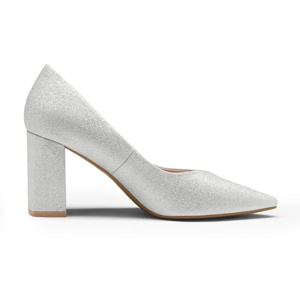 Pointed Toe Chunky High Heel Pumps - SILVER - 1