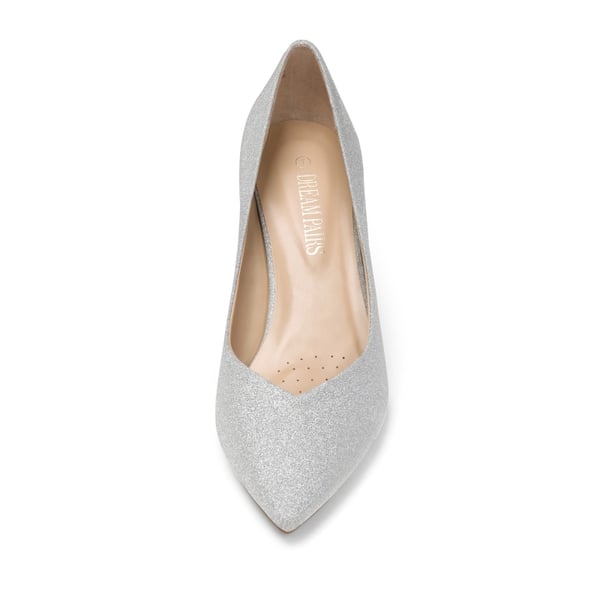 Pointed Toe Chunky High Heel Pumps - SILVER - 3