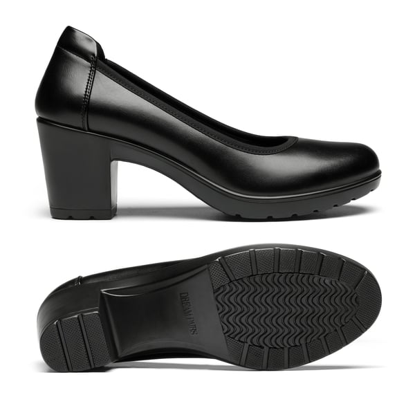 [Stand All Day Pumps] Edena Chunky Low Block Heel Pumps - BLACK - 2