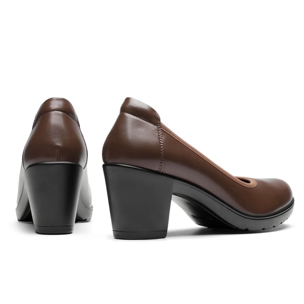 [Stand All Day Pumps] Edena Chunky Low Block Heel Pumps - BROWN - 3
