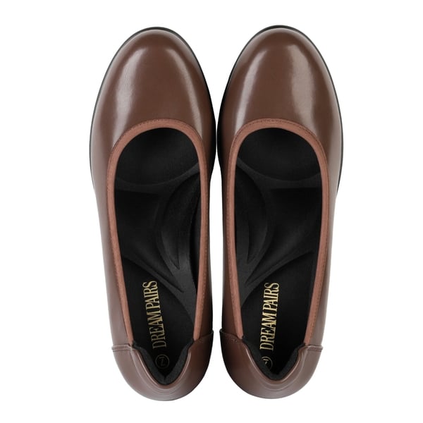 [Stand All Day Pumps] Edena Chunky Low Block Heel Pumps - BROWN - 4