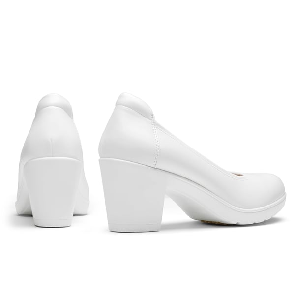 [Stand All Day Pumps] Edena Chunky Low Block Heel Pumps - WHITE - 3