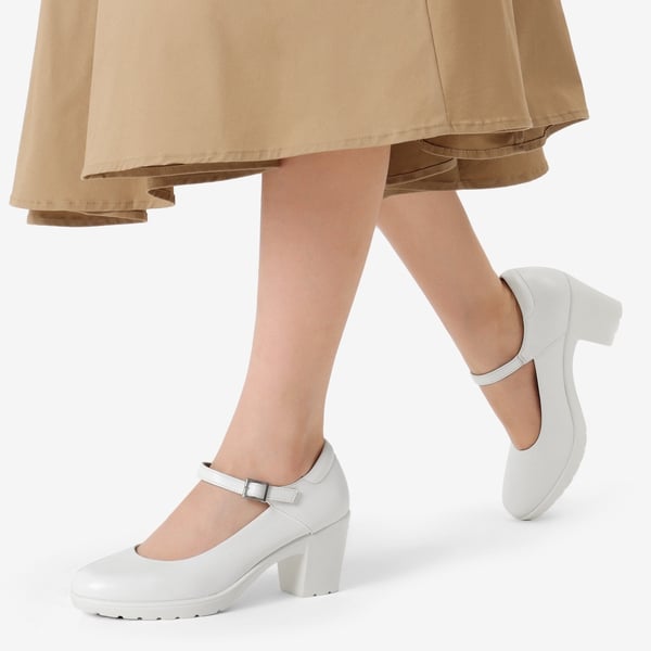 [Stand All Day Pumps] Edenia Round Toe Mary Jane Pumps - WHITE - 1