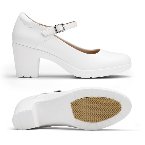 [Stand All Day Pumps] Edenia Round Toe Mary Jane Pumps - WHITE - 2