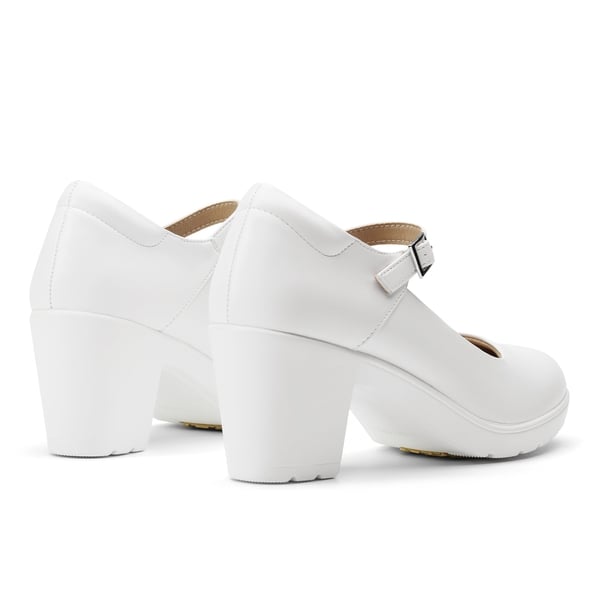 [Stand All Day Pumps] Edenia Round Toe Mary Jane Pumps - WHITE - 3