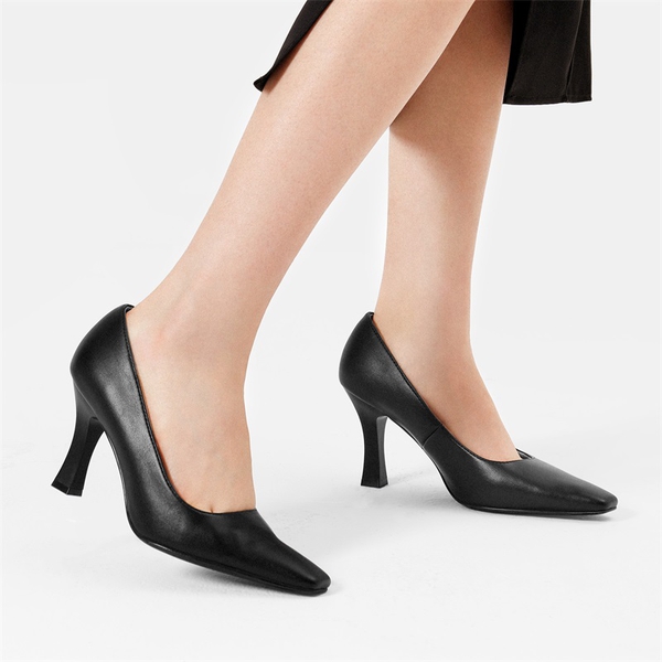 Square Toe High Heel Pumps - BLACK - 1