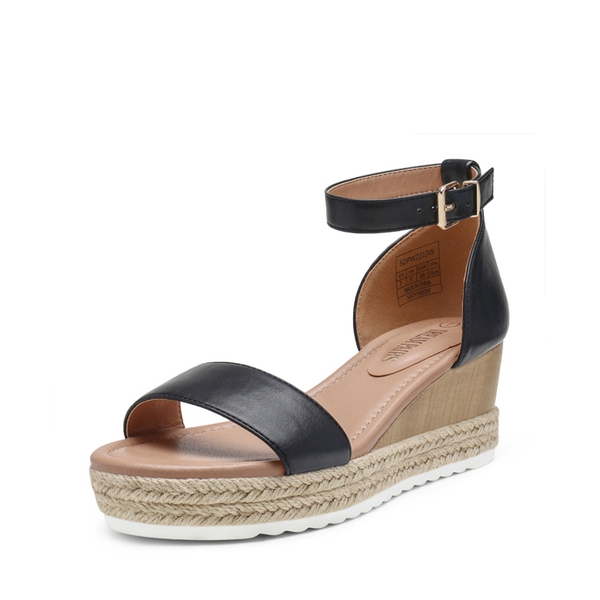 Platform Espadrille Wedge Sandals - BLACK -  0