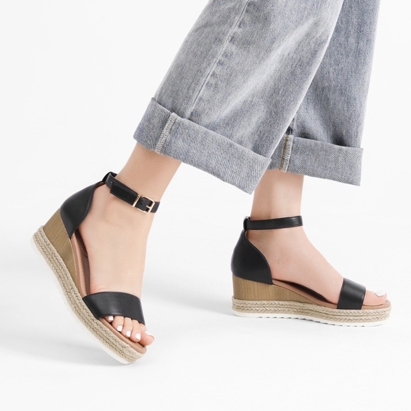 Platform Espadrille Wedge Sandals - BLACK - 1