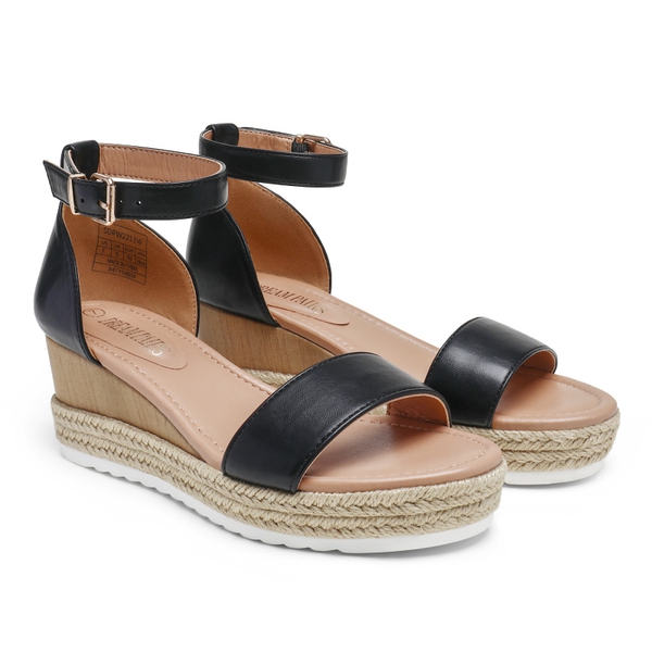 Platform Espadrille Wedge Sandals - BLACK - 3
