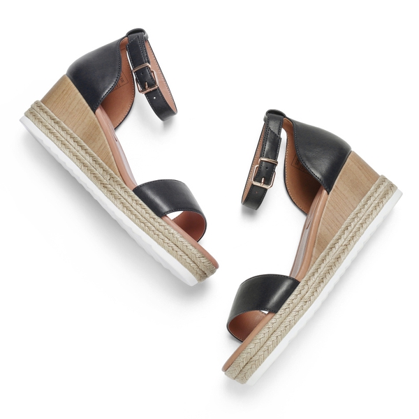 Platform Espadrille Wedge Sandals - BLACK - 4