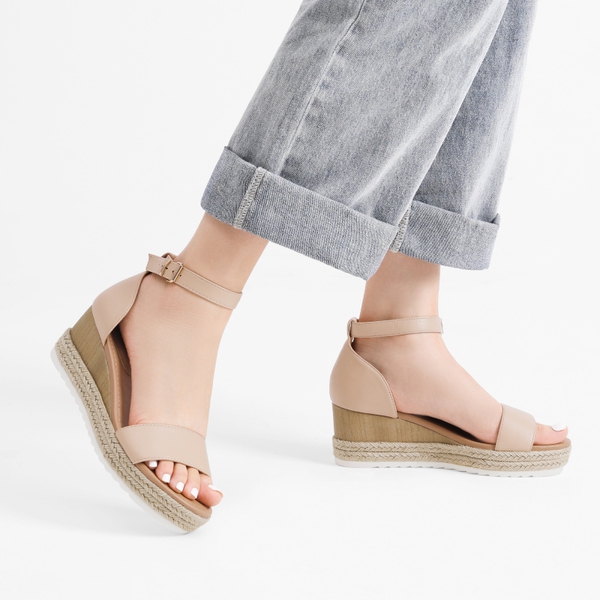 Platform Espadrille Wedge Sandals - NUDE - 1