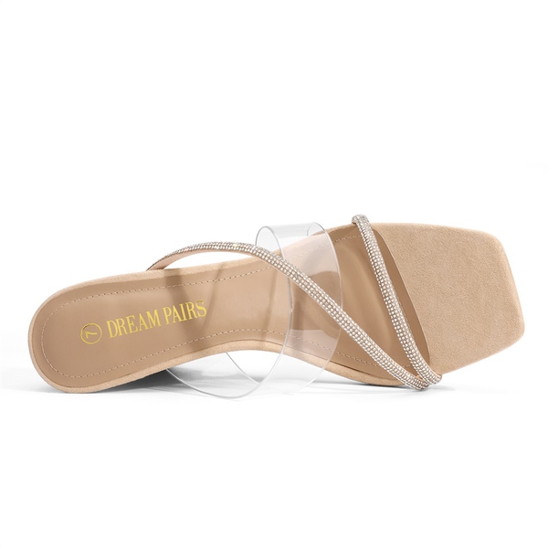 Crossover Sparkly Strap Clear Wedge Sandals - NUDE - 3