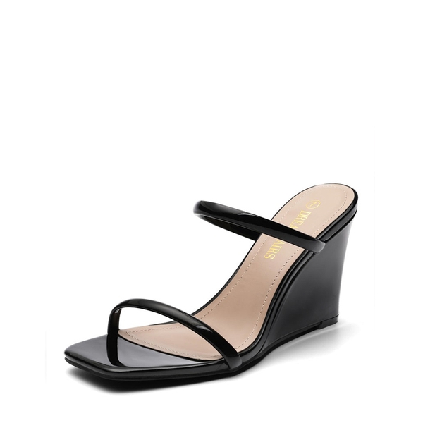 Square Toe Double Wedge Sandals - BLACK -  0