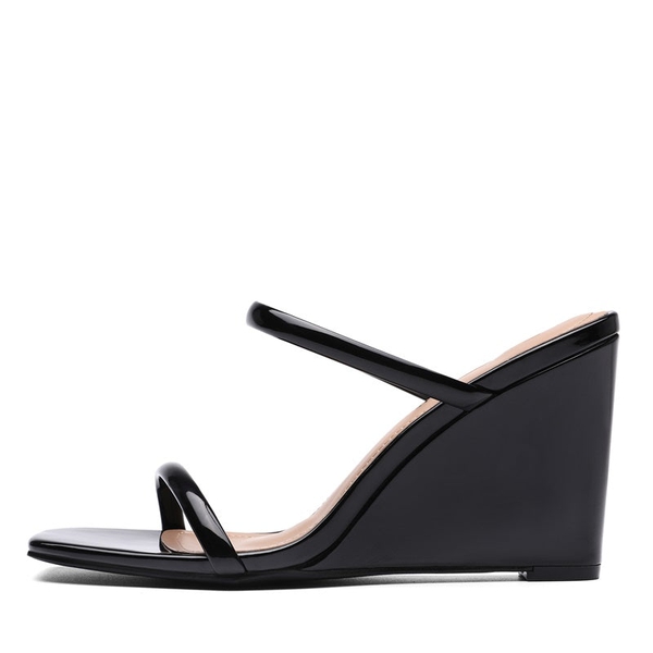 Square Toe Double Wedge Sandals - BLACK - 2