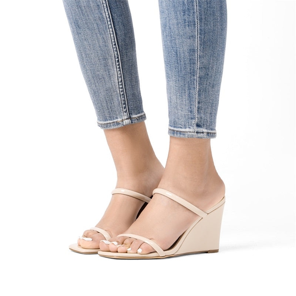 Square Toe Double Wedge Sandals - NUDE - 1
