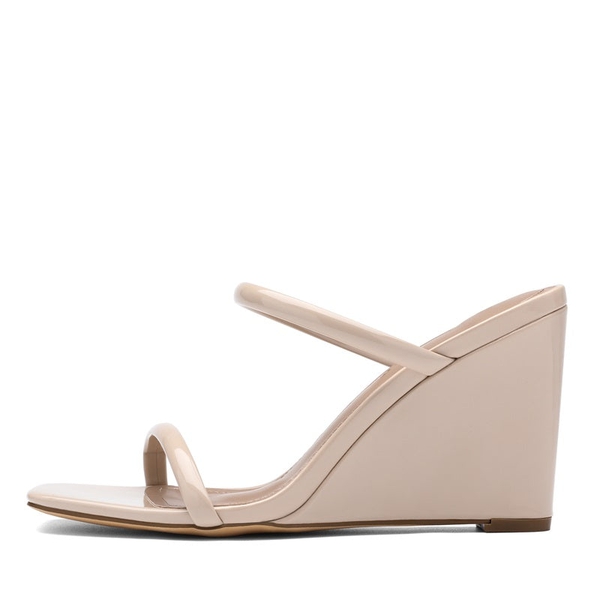 Square Toe Double Wedge Sandals - NUDE - 2