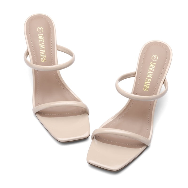 Square Toe Double Wedge Sandals - NUDE - 4