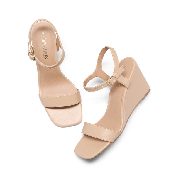 Square Toe Slingback Wedge Sandals - NUDE - 4