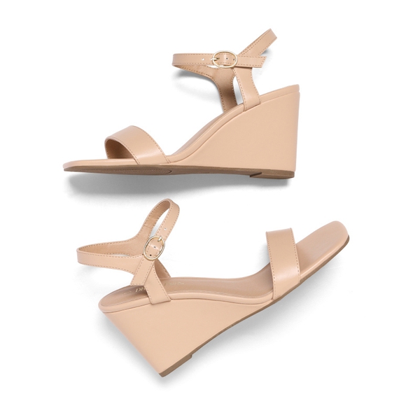 Square Toe Slingback Wedge Sandals - NUDE - 5