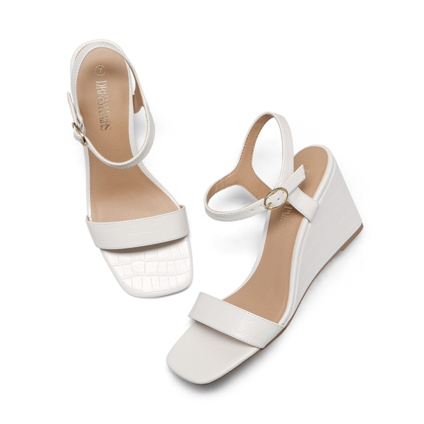 Square Toe Slingback Wedge Sandals - WHITE - 4