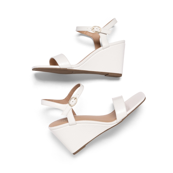 Square Toe Slingback Wedge Sandals - WHITE - 5