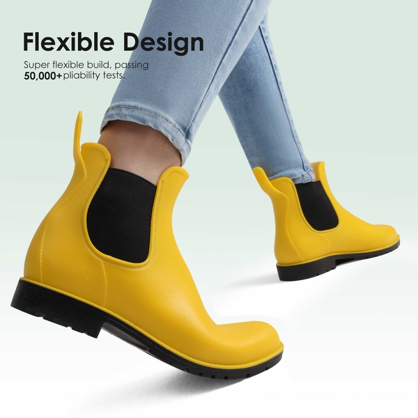 Round Toe Waterproof Chelsea Boots - YELLOW - 4