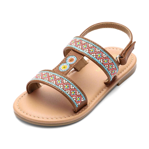 Girls Strap Flat Sandals - BROWN -  0