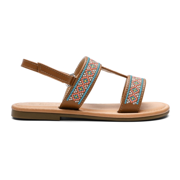 Girls Strap Flat Sandals - BROWN - 1