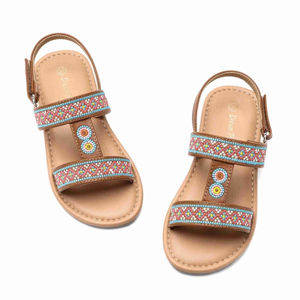 Girls Strap Flat Sandals - BROWN - 3