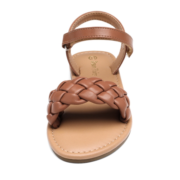 Girls Braided Flat Sandals - BROWN - 3