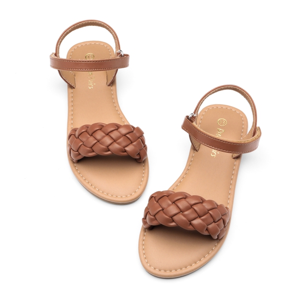 Girls Braided Flat Sandals - BROWN - 4