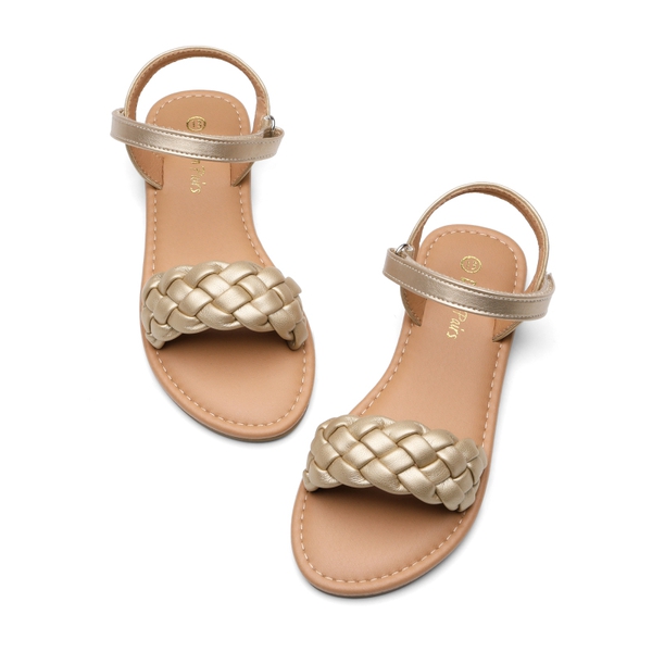 Girls Braided Flat Sandals - GOLD - 4