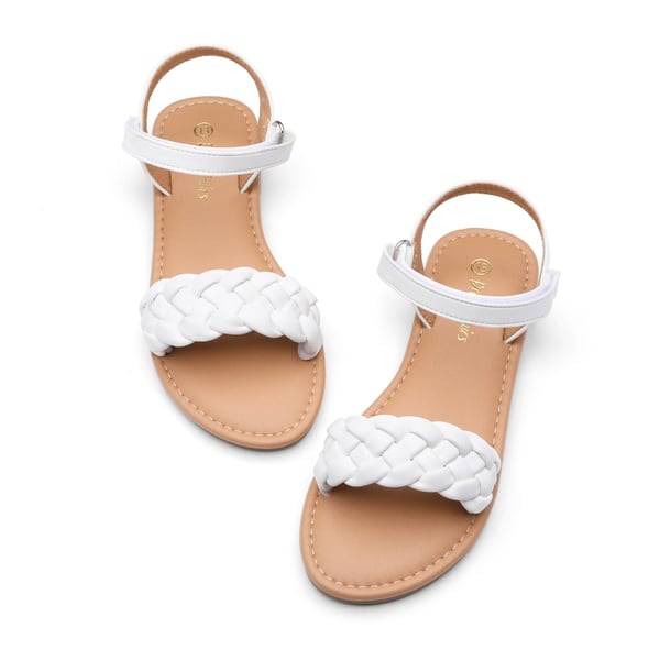 Girls Braided Flat Sandals - WHITE - 4