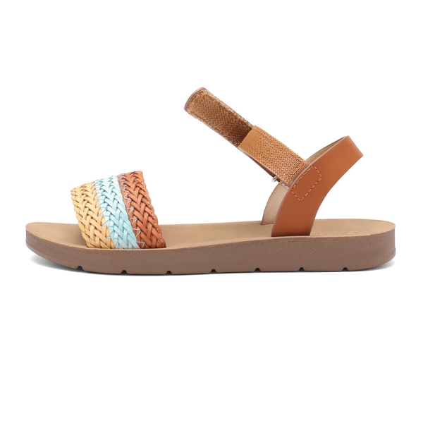 Girls Strap Braided Flat Sandals - BROWN - 1