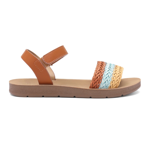 Girls Strap Braided Flat Sandals - BROWN - 2