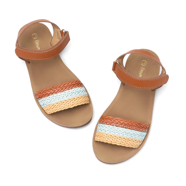 Girls Strap Braided Flat Sandals - BROWN - 4