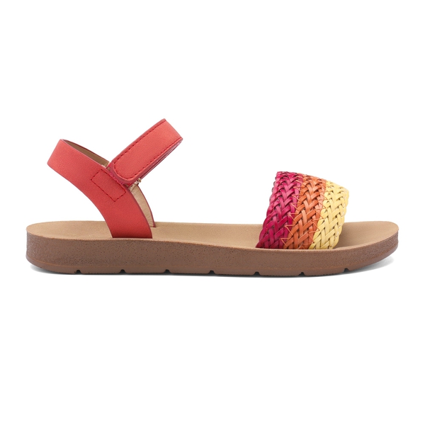 Girls Strap Braided Flat Sandals - RED - 2
